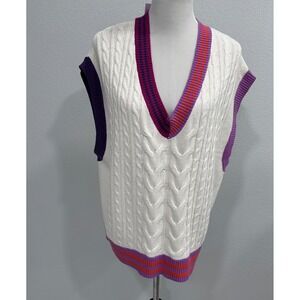 Wild Fable Womens Sweater Size (XL)  V Neck Cable Knit  Vest Bright Pink Preppy‎